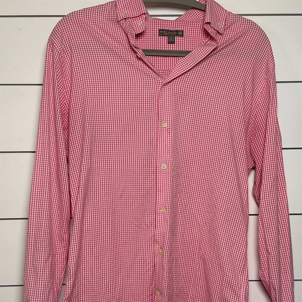 Peter Millar Pink Gingham Long-Sleeve Button-Down Shirt